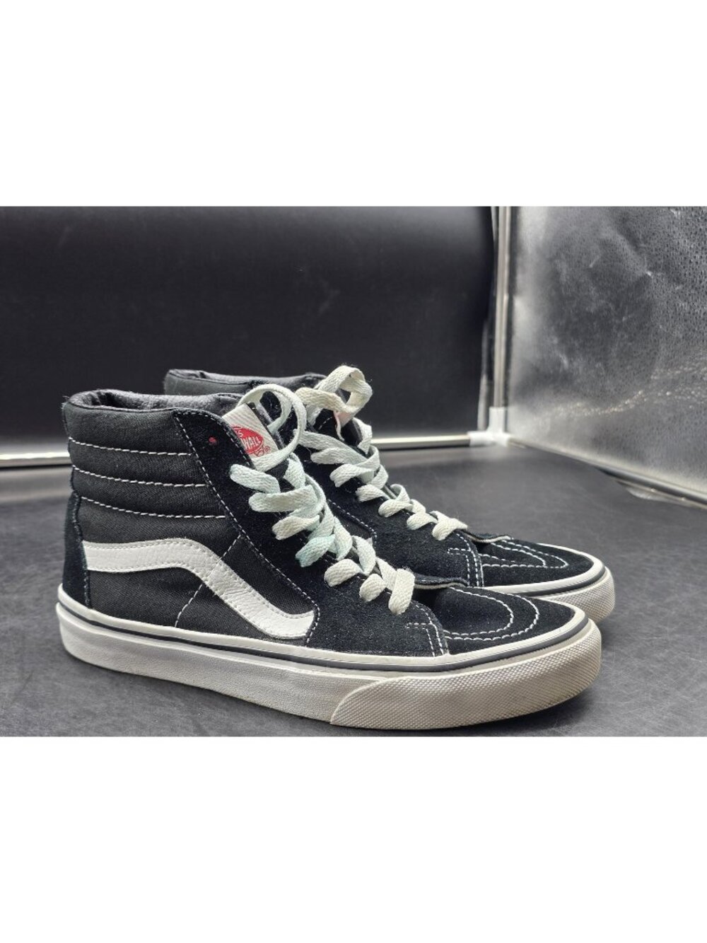 Vans Sk8-Hi Shoes Mens Size 5 Black White Suede Damaged High Top Skate Sneakers